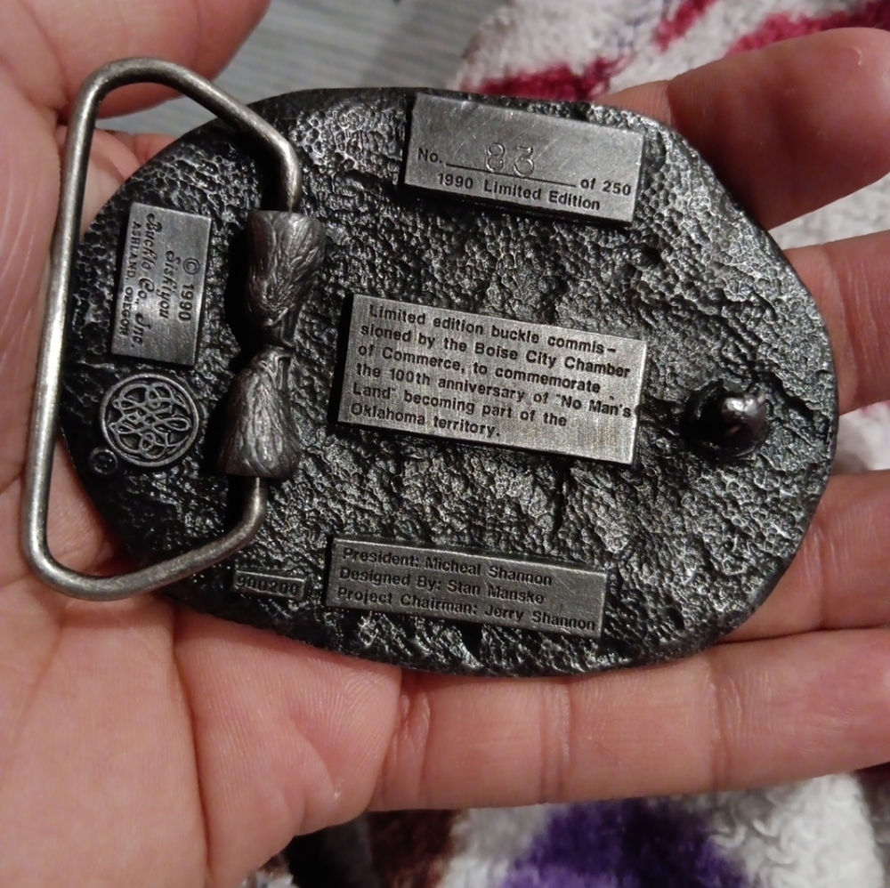 Vintaga 1890 , 1990 no mens land nomore  Oklahoma  Buckle - Picture 2 of 8